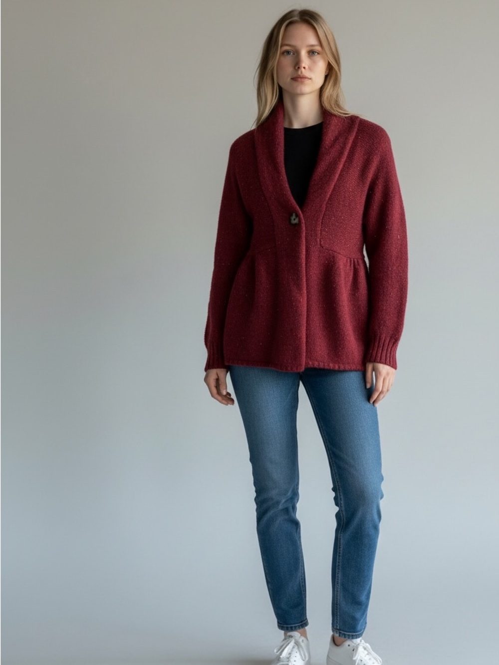 Woolrich Shetland Wool Shawl Collar Knit Cardigan  in Maroon - Vintage Y2K